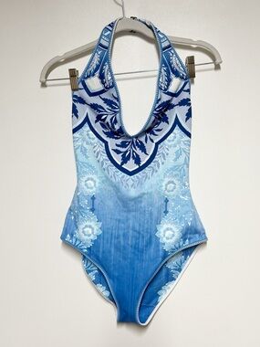 Hale Bob Floral Porcelain Halter neck Swimsuit Sz S